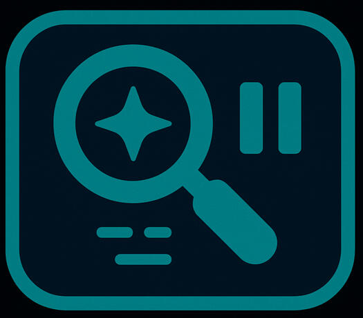 AI research tools icon — magnifying lens with star and citation bars