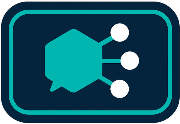 AI agent workflow icon — hex hub with three task node